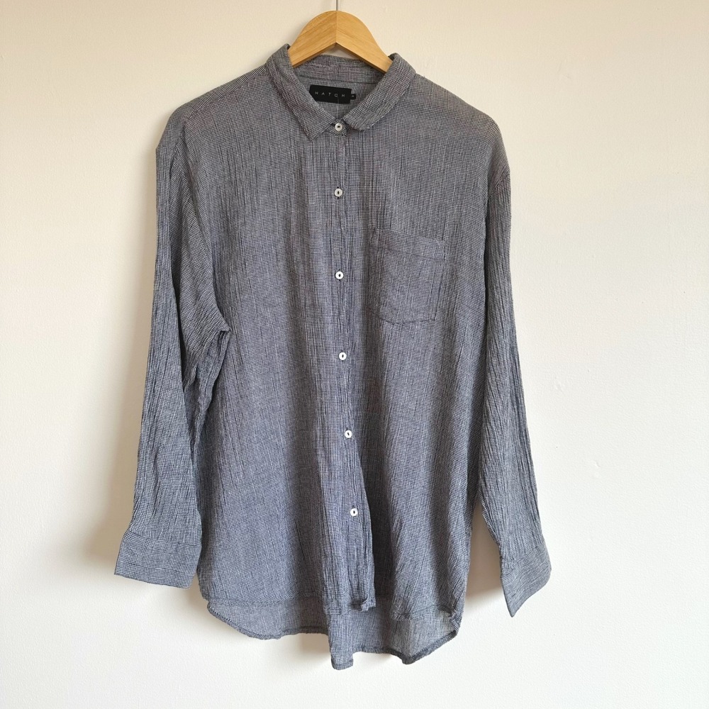 HATCH Maternity Navy White Micro Check Cotton Button Down Shirtโ Medium Preppy
